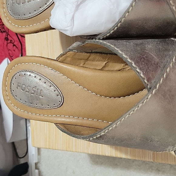 Fossil Maddox Wedge Heels sandals antique gold Sz 8.5 - Picture 3 of 5